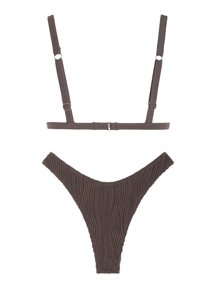 Women swimwear Textured High Cut Bikini Swimwear