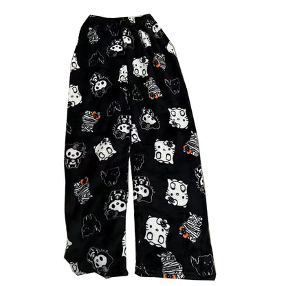 Y2K Christmas Hello Kitty Pajama Pants Anime Flannel Fashion Pants Cute Cartoon Couple Casual Loungewear Women Leisure Trousers