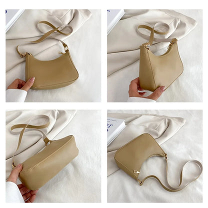 Women's Fashion Handbags Retro Solid Color PU Leather Shoulder Underarm Bag Casual Hobos Handbags