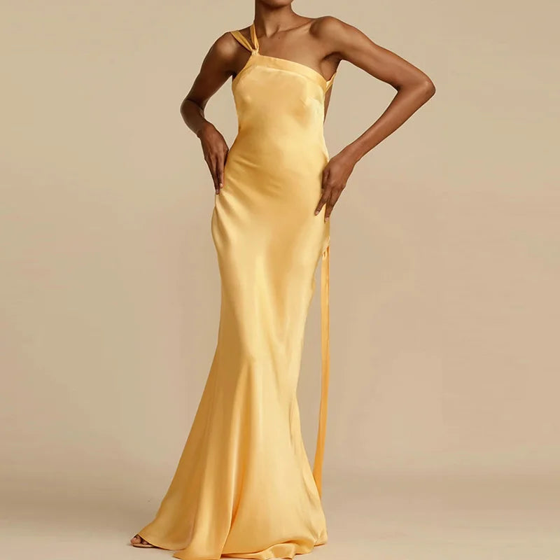 Chic Diagonal Collar Women Casual Dress Elegant Ladies Sleeveless Party Dress Female Sexy Hollow Out Solid Dresses 2024 Vestido