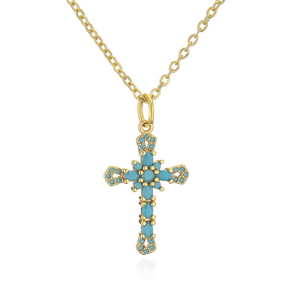 Fashion Female Cross Pendants Gold Color AAA CZ Stone Cross Pendant Necklace Jewelry For Men/Women Wholesale