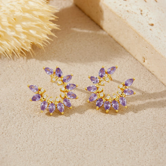 925 Sterling Silver Purple Pear Shape Zircon Flower Women Stud Earrings Vintage Luxury Jewelry Gift for Evening Party
