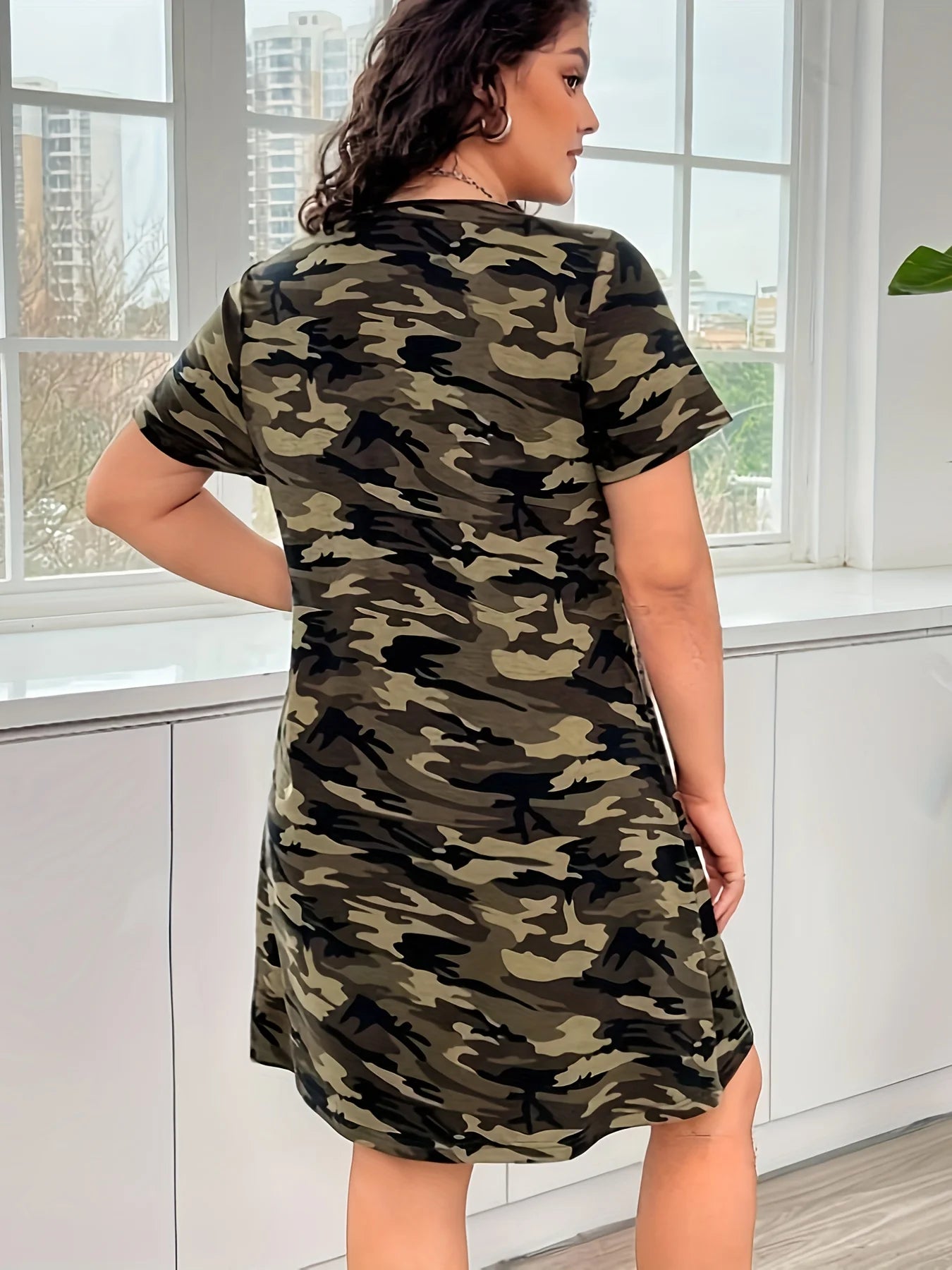 Plus Size Women Casual Dress Summer Comfortable short sleeve simple Female Dress Camouflage Print Holiday Theme Dress