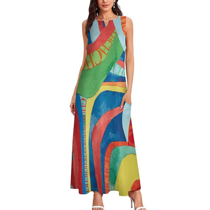 New Summer Women's Loose Long Dress Sleeveless V-neck  A-line Elegant Dresses for Women Casual Dress