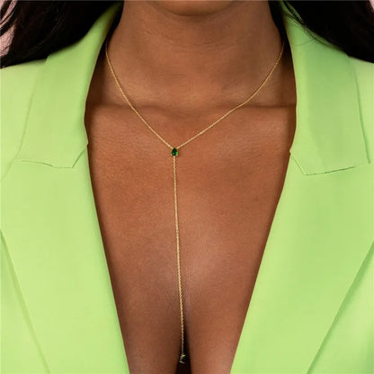 925 Sterling Silver Elegant Y Shape Necklace For Women Temperament Long Chain Tassel Water Drop CZ Zircon Pendant Necklace