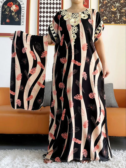 New Style African Summer Short Sleeve Dashiki Dresses Flora Loose Boubou Maxi Islam Women Casual Dress African Abaya Clothes