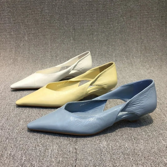 Shoes for Woman Comfortable Women's Summer Footwear Moccasins Blue Low Heel Elegant Pointed Toe High Quality Popular Young