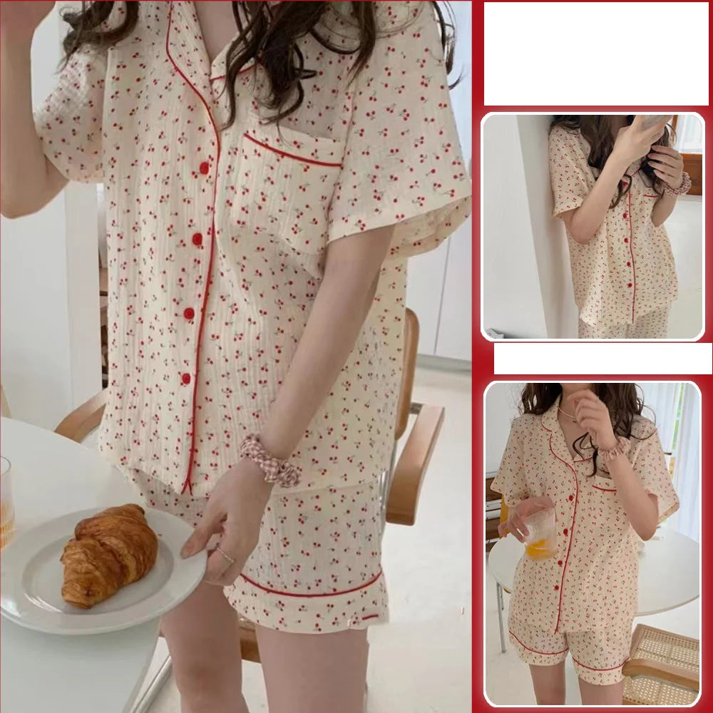 Rabbit Printing Ladies Pajamas Set Summer Kawaii Loungewear Women Green Homewear Cute Cartoon Korean Fashion Version Outfits