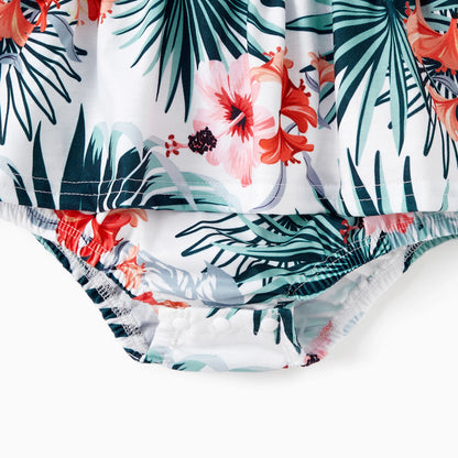 Family Matching Sets Floral Panel Tee or Shirred Back Button Up Strap Dress With Pockets