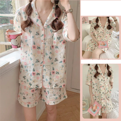 Rabbit Printing Ladies Pajamas Set Summer Kawaii Loungewear Women Green Homewear Cute Cartoon Korean Fashion Version Outfits