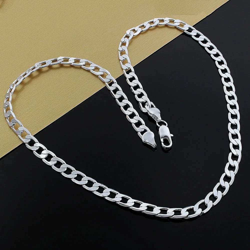 925 Sterling Silver Necklace High Quality Jewelry For Women Men 40-60cm 8mm Chain Solid Fashion Wedding Christmas Gifts