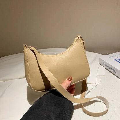 Women's Fashion Handbags Retro Solid Color PU Leather Shoulder Underarm Bag Casual Hobos Handbags