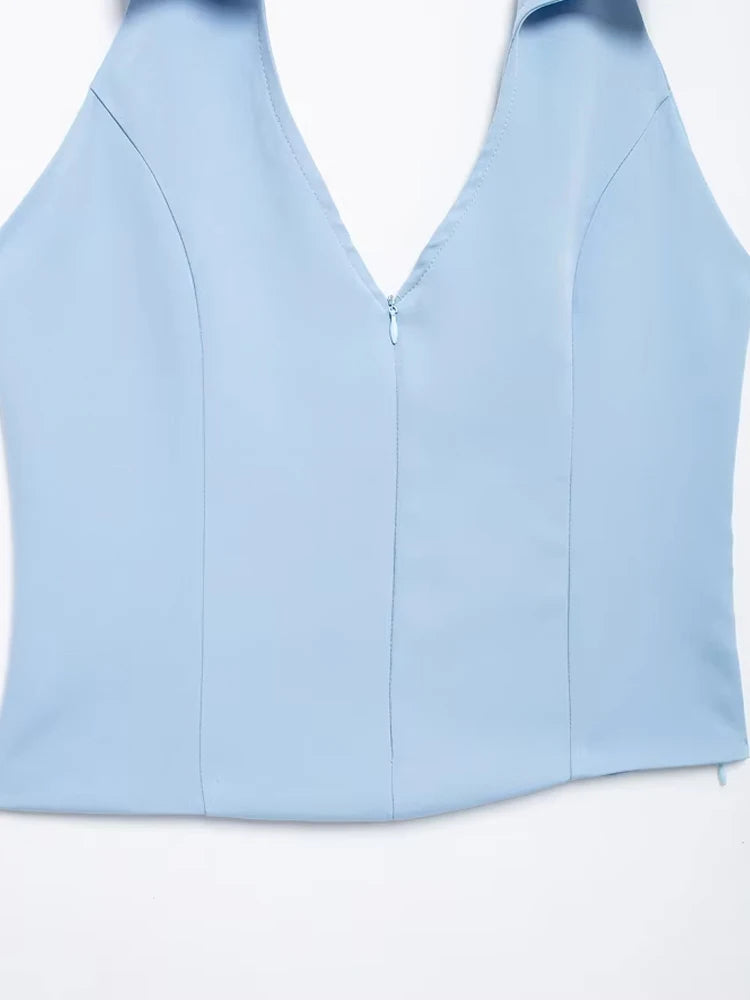 Sleeveless Backless Tank Tops for Women, Front Zipper, Hlaterneck, Female Camis, Sexy Fashion