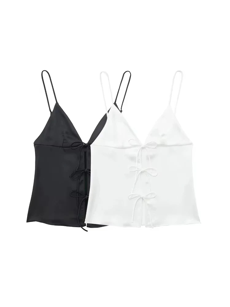 V Neck Tank Tops for Women, Thin Straps, Female Cami, Front Tie, Sexy, Fashion