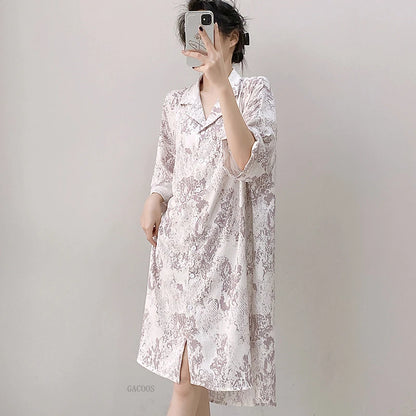 New Summer Nightgowns Women Nightwear Flower Cardigan Sleepwear Ladies Home Clothes Big Size Loungewear Women Pajamas Nighties