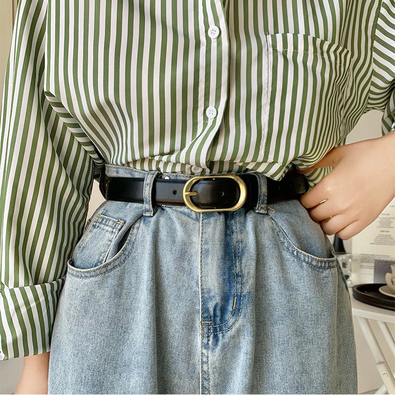 Women Belts Pu Leather Simple Metal Buckle Belt Girls Dress Jean Pants Waistband Belt