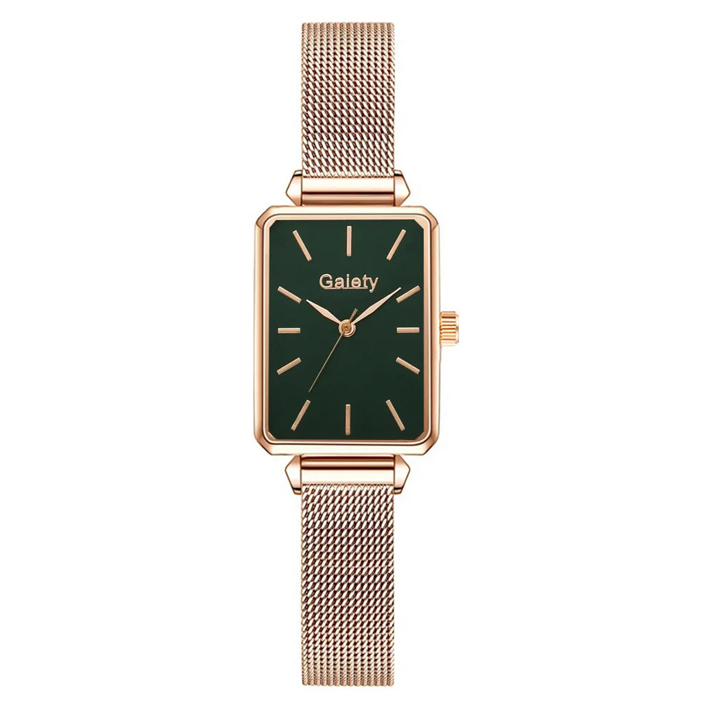 2pcs Set Women Watches Fashion Square Ladies Quartz Watch Bracelet Simple Rose Gold Mesh Luxury Women Watches Relogio Feminino