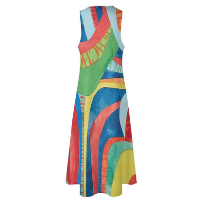 New Summer Women's Loose Long Dress Sleeveless V-neck  A-line Elegant Dresses for Women Casual Dress