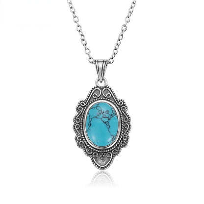 925 Silver Necklace Natural Turquoise Pendants Necklace Fine Jewelry for Women Vintage Party Gifts with Chain