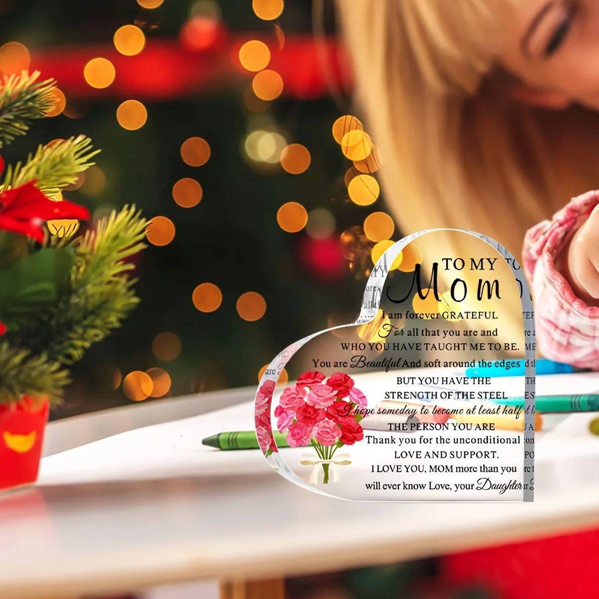 1pc Acrylic Mum Gift for Mum Birthday Gift for Mum Meaningful Gift Acrylic Heart Shaped Memorial Anniversary Gift