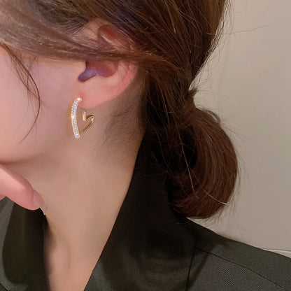 925 Silver Needle Korean Fashion Crystal Heart Earrings For Women Jewelry 2025 Trending New Luxury Women's Hoop Earrings Brincos