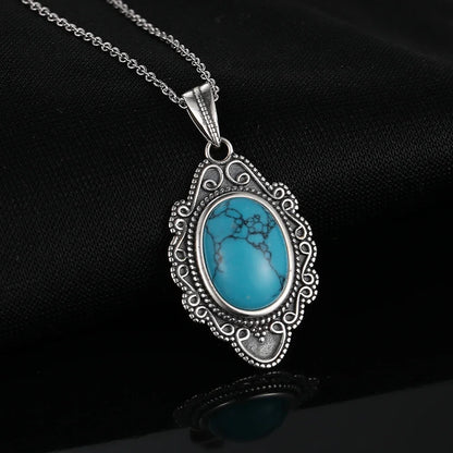 925 Silver Necklace Natural Turquoise Pendants Necklace Fine Jewelry for Women Vintage Party Gifts with Chain