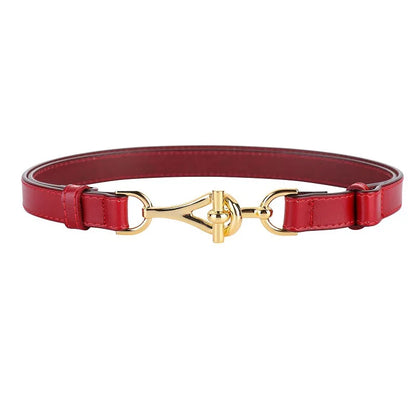 Genuine Leather Thin Women Belts Geometric Lock Buckle Elegant Waistband Classic Dress Coat Girdle For Women