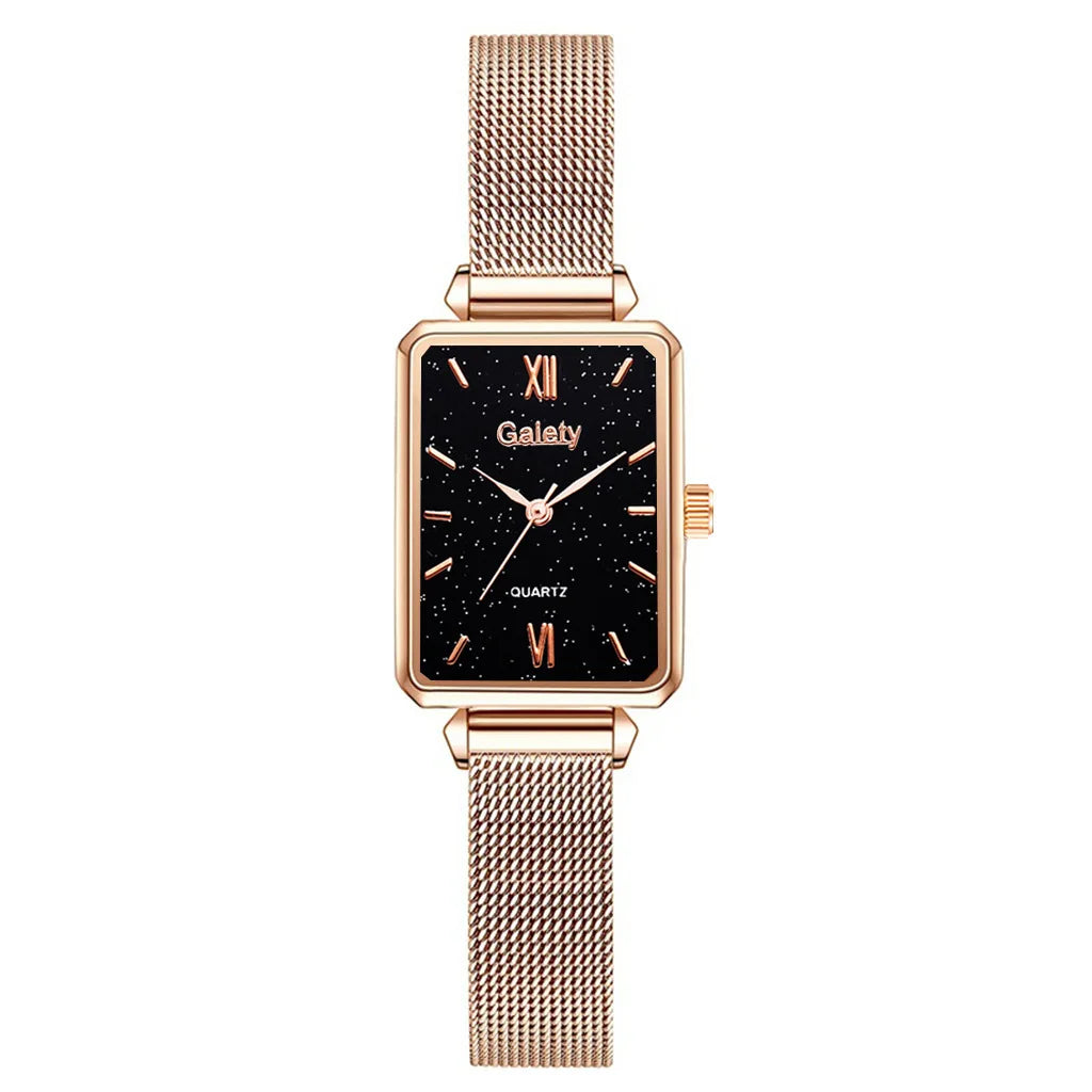2pcs Set Women Watches Fashion Square Ladies Quartz Watch Bracelet Simple Rose Gold Mesh Luxury Women Watches Relogio Feminino
