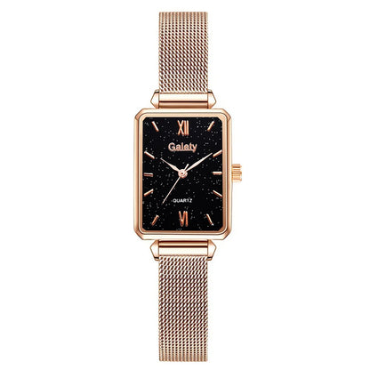 2pcs Set Women Watches Fashion Square Ladies Quartz Watch Bracelet Simple Rose Gold Mesh Luxury Women Watches Relogio Feminino