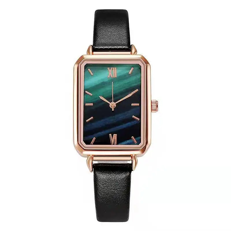 Women Watches Fashion Square Ladies Quartz Watch Bracelet Set Green Dial Simple Rose Gold Mesh Luxury Women Watches