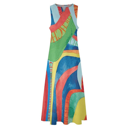 New Summer Women's Loose Long Dress Sleeveless V-neck  A-line Elegant Dresses for Women Casual Dress