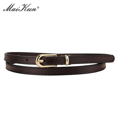 Women Belts Alloy Pin Buckle Genuine Leather Thin Belt Female Waistband for Jeans Dresses Pants