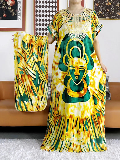New Style African Summer Short Sleeve Dashiki Dresses Flora Loose Boubou Maxi Islam Women Casual Dress African Abaya Clothes