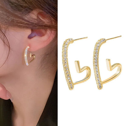 925 Silver Needle Korean Fashion Crystal Heart Earrings For Women Jewelry 2025 Trending New Luxury Women's Hoop Earrings Brincos