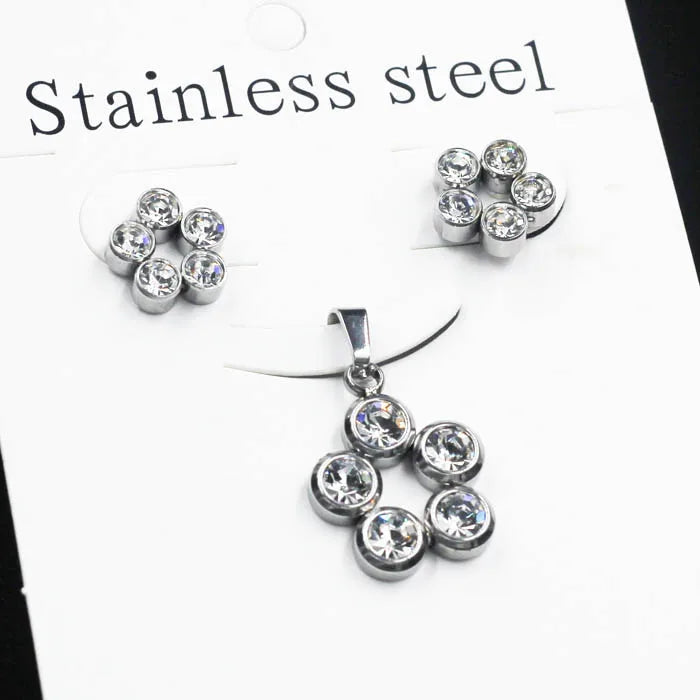 Trendy Jewelry Set Stainless Steel Silver/Gold Color Woman/Men Wholesale Heart Pendant Necklace Earings Bridal Sets