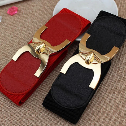 Buckle Wide Women Belts Stretch Cummerbund PU Leather Corset Belt Female Lady Waistband GM121