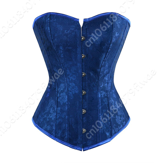 Corset Tops for Women Bustier Overbust Vintage Floral Corset Lingerie Satin Corset Blue
