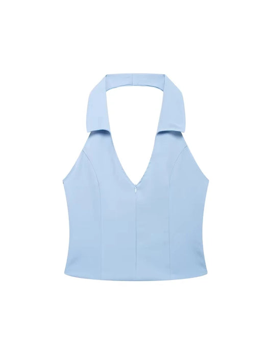 Sleeveless Backless Tank Tops for Women, Front Zipper, Hlaterneck, Female Camis, Sexy Fashion