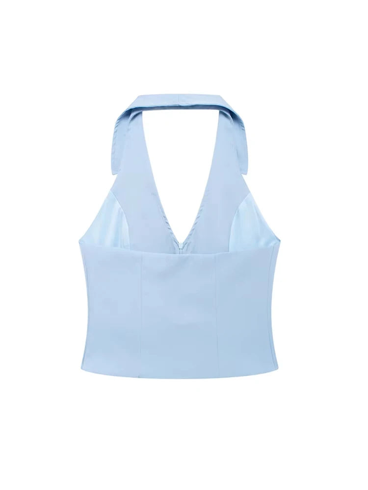 Sleeveless Backless Tank Tops for Women, Front Zipper, Hlaterneck, Female Camis, Sexy Fashion