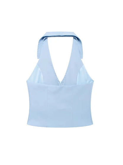 Sleeveless Backless Tank Tops for Women, Front Zipper, Hlaterneck, Female Camis, Sexy Fashion