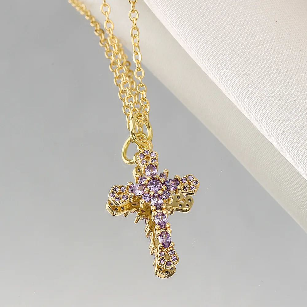 Fashion Female Cross Pendants Gold Color AAA CZ Stone Cross Pendant Necklace Jewelry For Men/Women Wholesale