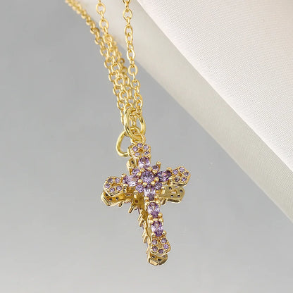 Fashion Female Cross Pendants Gold Color AAA CZ Stone Cross Pendant Necklace Jewelry For Men/Women Wholesale