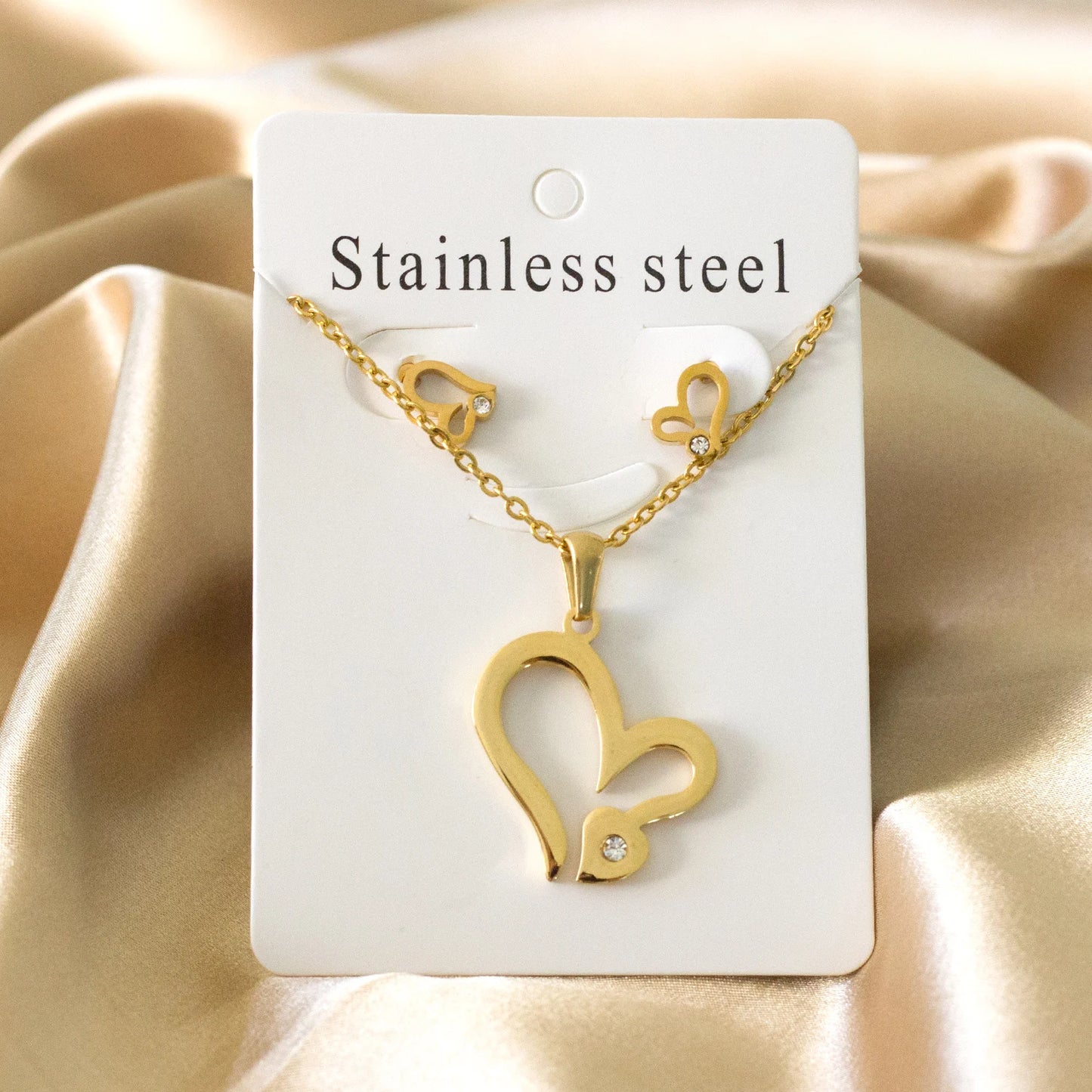 Trendy Jewelry Set Stainless Steel Silver/Gold Color Woman/Men Wholesale Heart Pendant Necklace Earings Bridal Sets