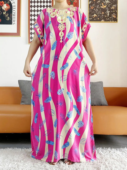 New Style African Summer Short Sleeve Dashiki Dresses Flora Loose Boubou Maxi Islam Women Casual Dress African Abaya Clothes