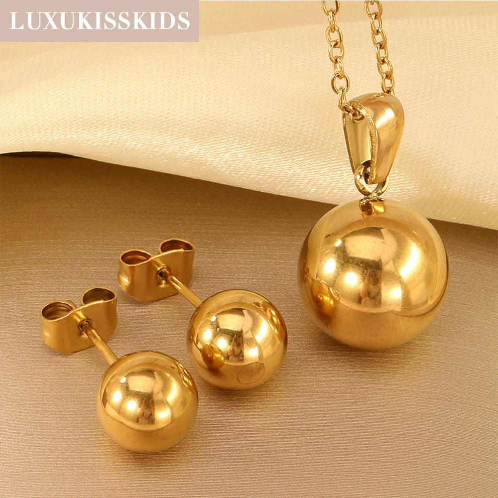 Trendy Jewelry Set Stainless Steel Silver/Gold Color Woman/Men Wholesale Heart Pendant Necklace Earings Bridal Sets