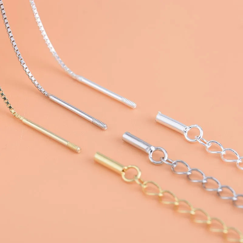 925 Sterling Silver Necklace Women DIY Beaded Box Chain Thread Necklace Bare Chain Twist Chain Swivel Chain