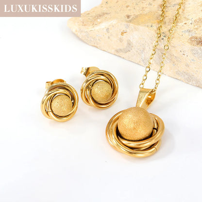 Trendy Jewelry Set Stainless Steel Silver/Gold Color Woman/Men Wholesale Heart Pendant Necklace Earings Bridal Sets