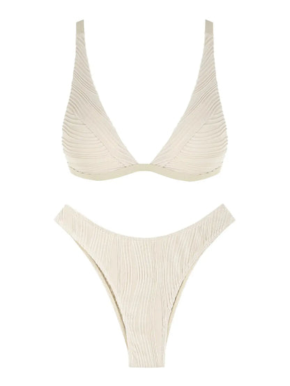 Women swimwear Textured High Cut Bikini Swimwear