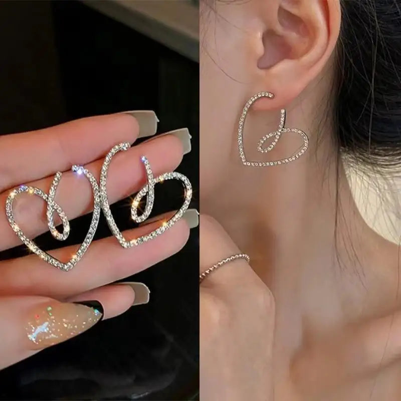 925 Silver Needle Korean Fashion Crystal Heart Earrings For Women Jewelry 2025 Trending New Luxury Women's Hoop Earrings Brincos