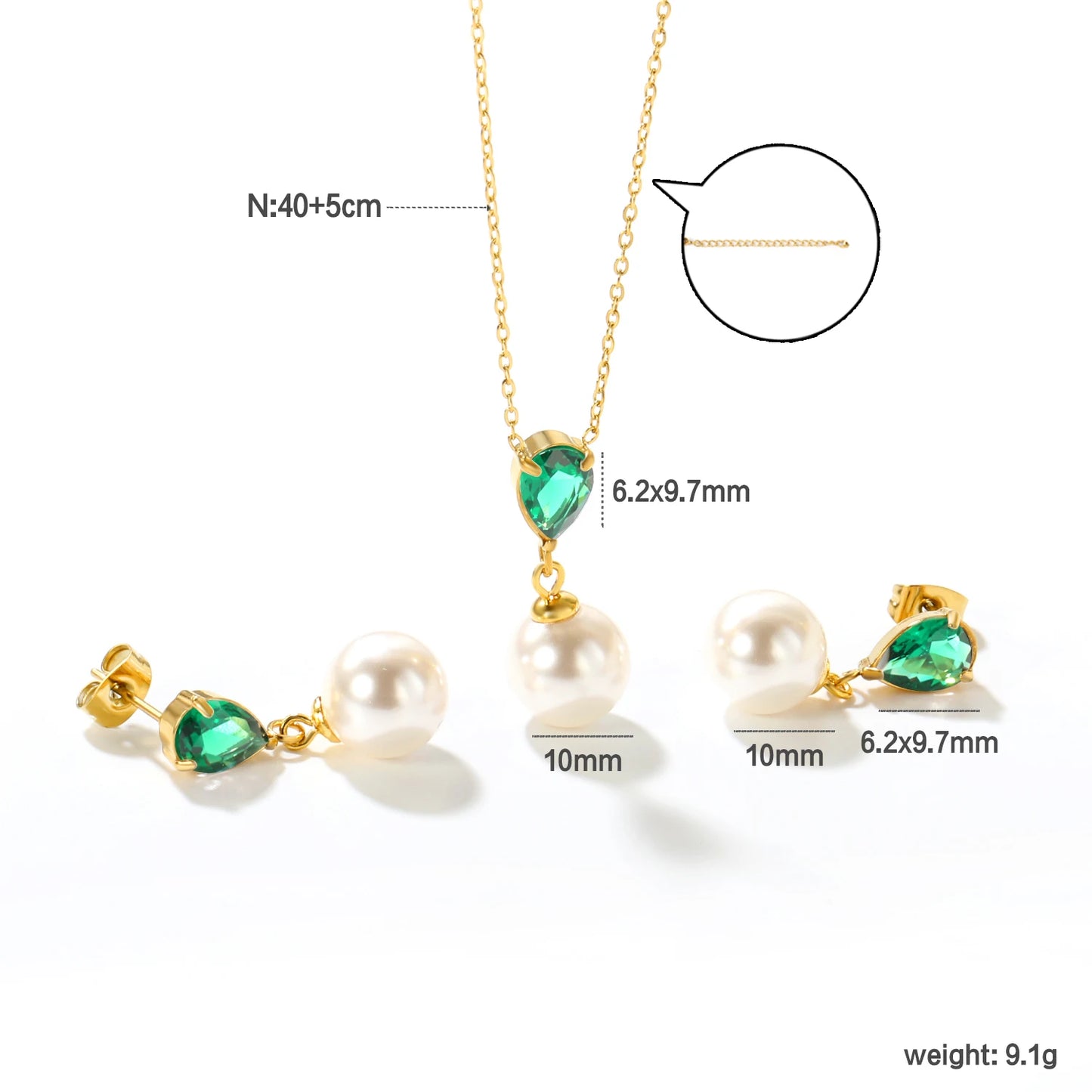 Stainless Steel Set Jewelry Woman Imitation Round Pearl Jewellry Sets Wedding Party Dangle Drop Earrings Necklace